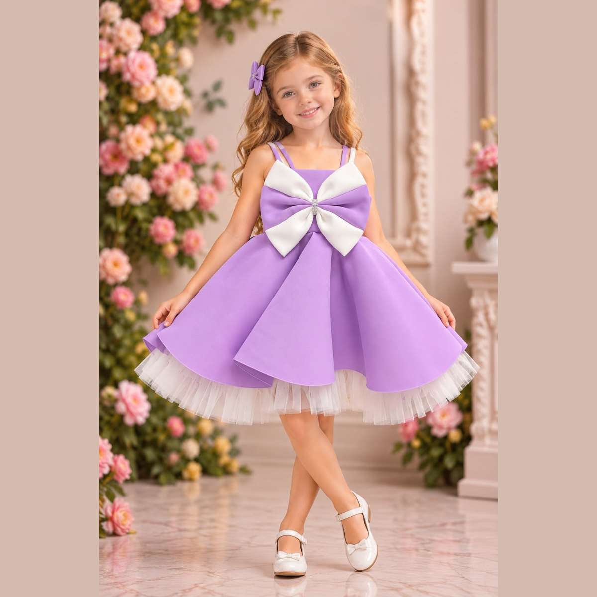 Lavender Blossom Tutu Dress with Giant Two-Tone Bow Photo 2