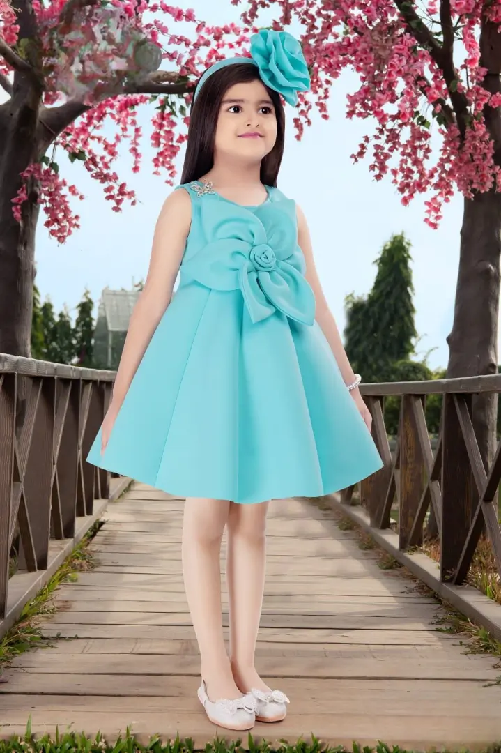 Aqua blue satin party dress for girls
