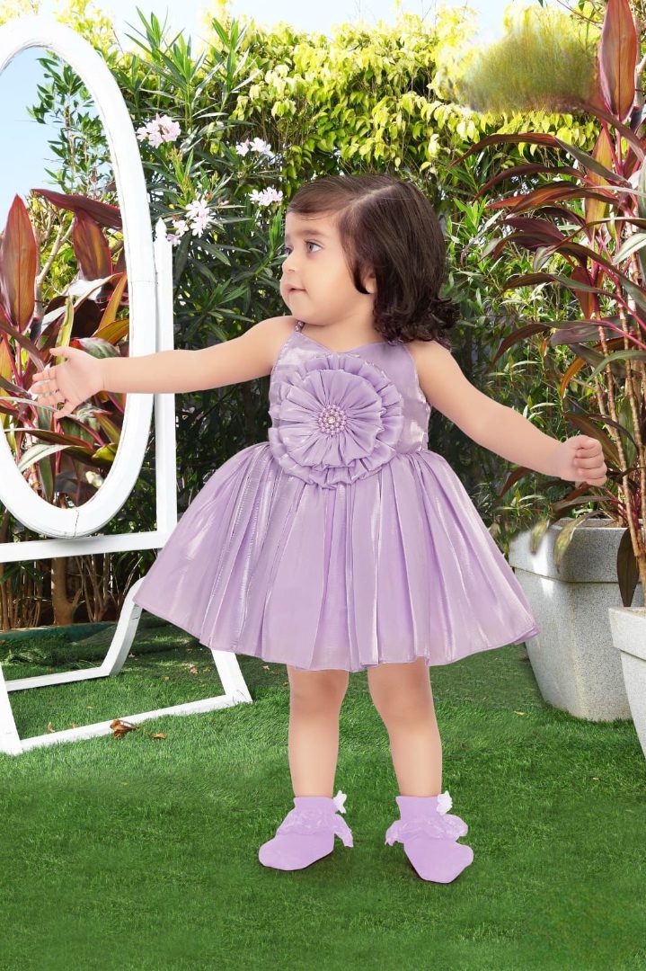 Purple satin Bow-Flower Party Frock