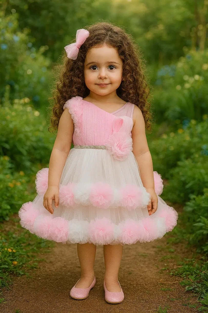 Baby Pink Princess High-Low Party Dress for Girls