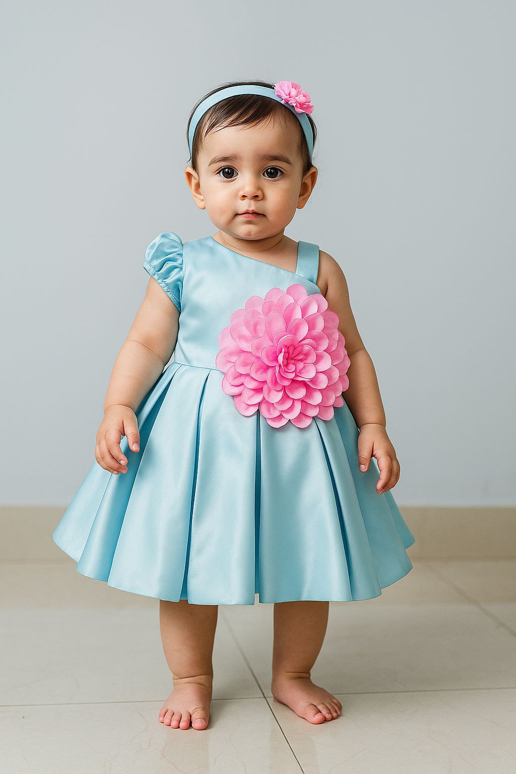 SkyBlue Embellished With Pink Floral