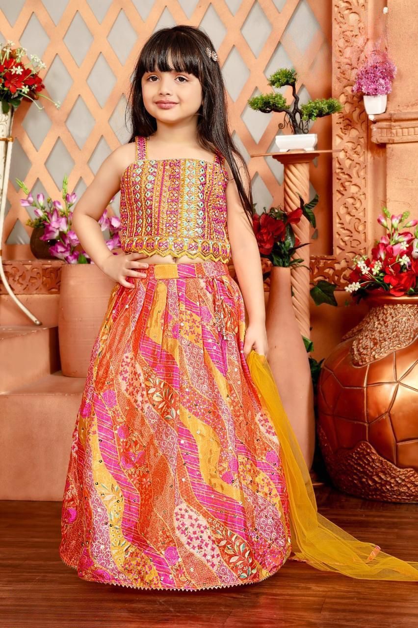 Elegant Multicolor Sequin And Embroidery Lehenga Choli Set For Girls