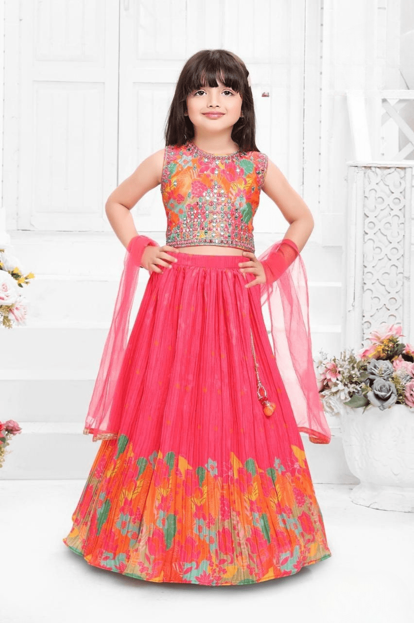 Girls Traditional Sleeves Less Long Choli - Yellow