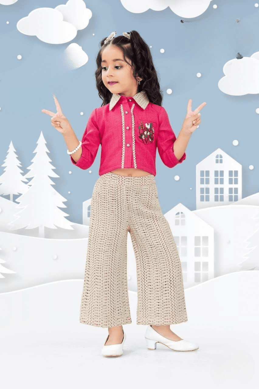 Pink & Beige Palazzo Set for Girls