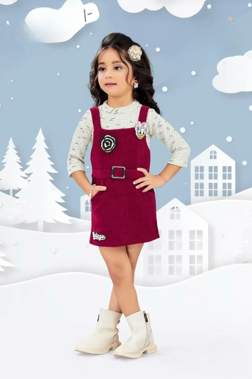 Maroon Dungaree And White T shirt For Girls