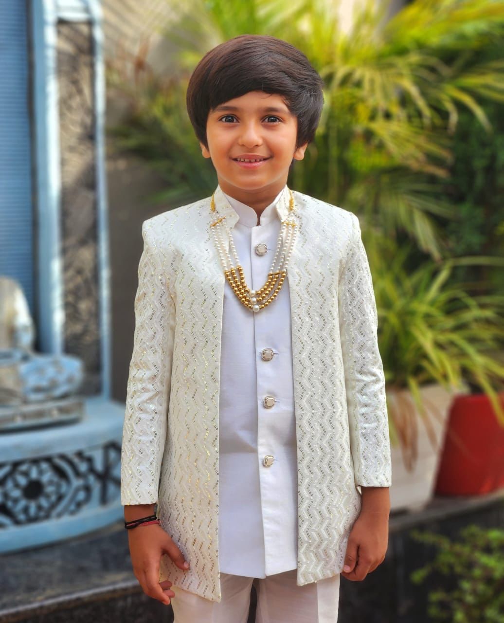 Kids Ethnic Silk Blend Indo-Western Sherwani Set For Boys