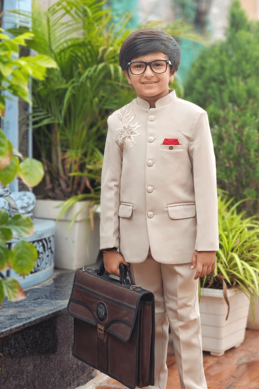 Classic Cream Jodhpuri Suit Set For Boys