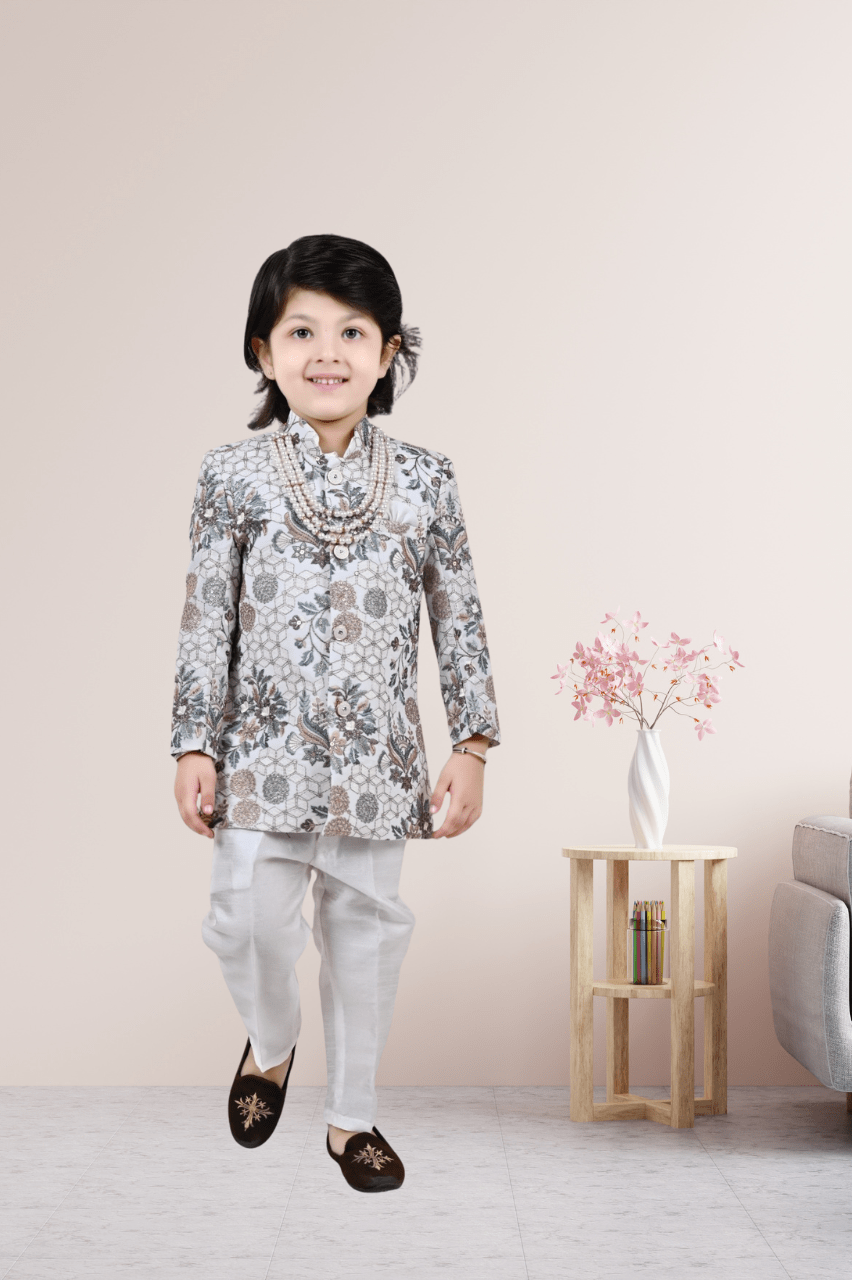 Multi color self embroidered sherwani for wedding function