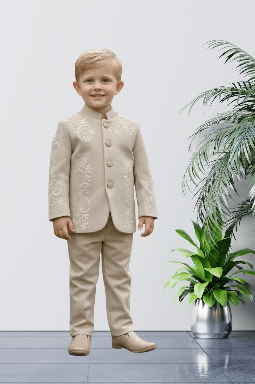 Beige Premium Button Down Jodhpuri And Trouser Set