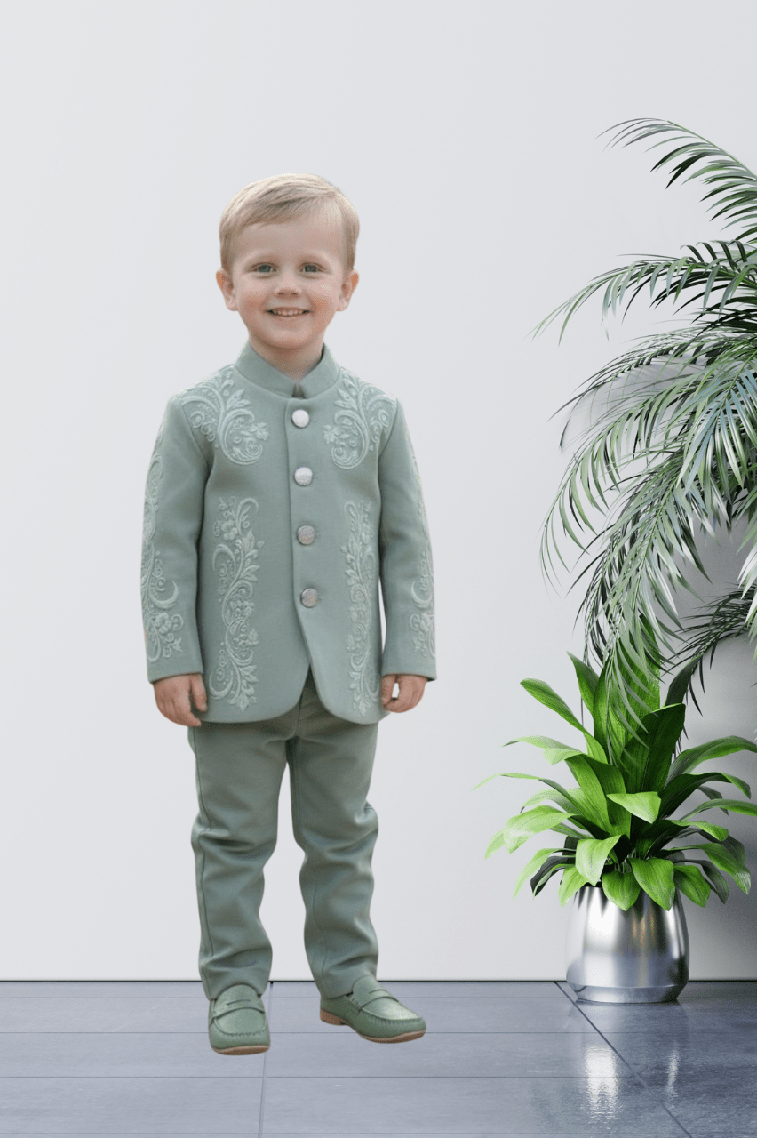 Green Premium Button Down Jodhpuri And Trouser Set