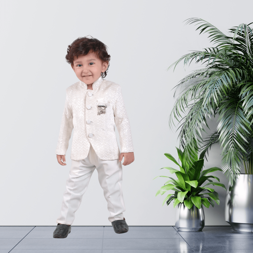 Cream Viscose, Cotton Zari Butti Embroidered Mandani collar And Pant Set