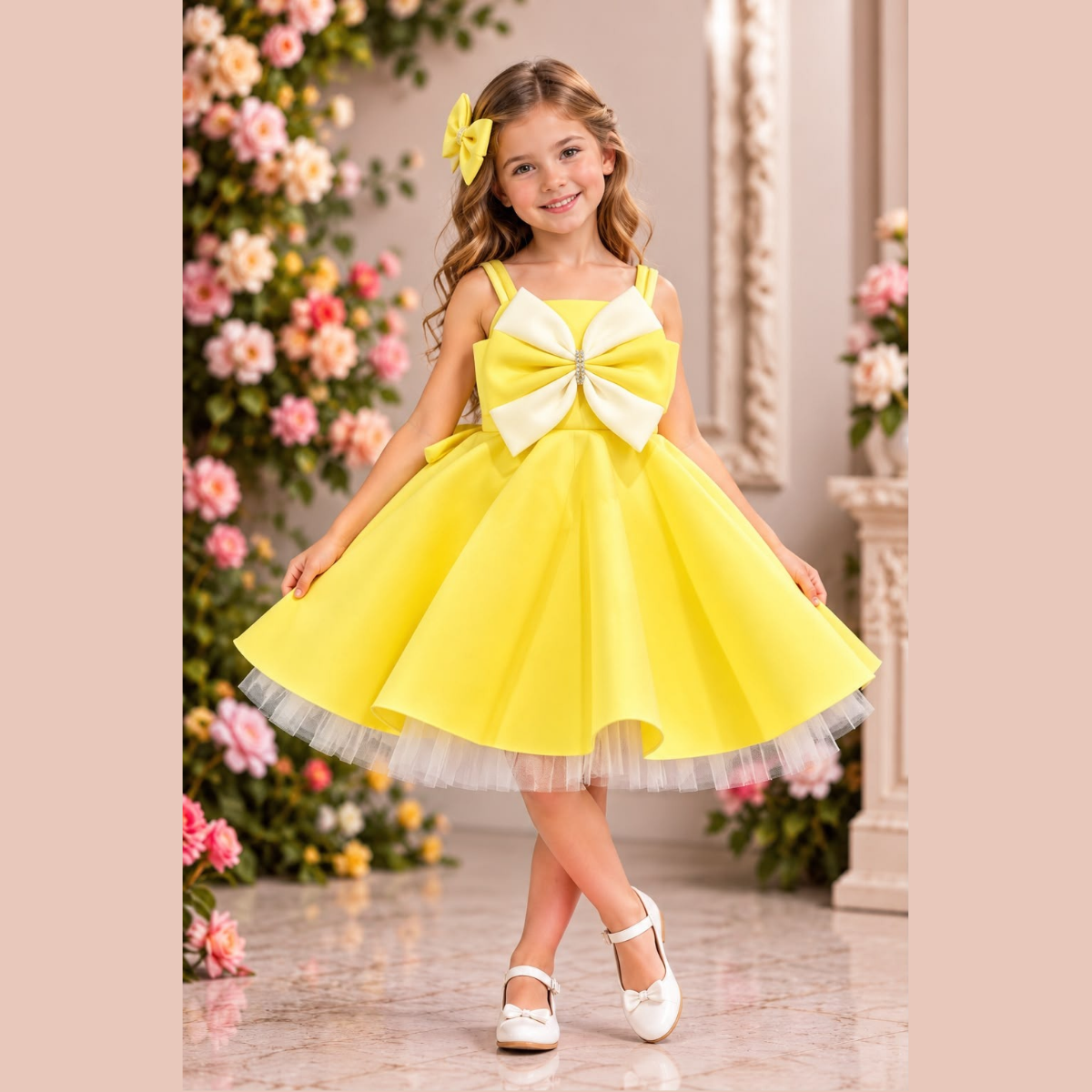 Sunny Yellow Tutu Dress with Giant Two-Tone Bow