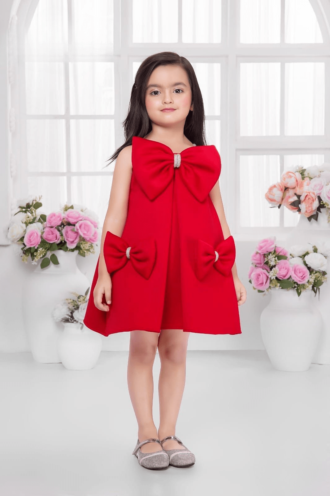 Vibrant Crimson Red Party Wear Frock for Girls