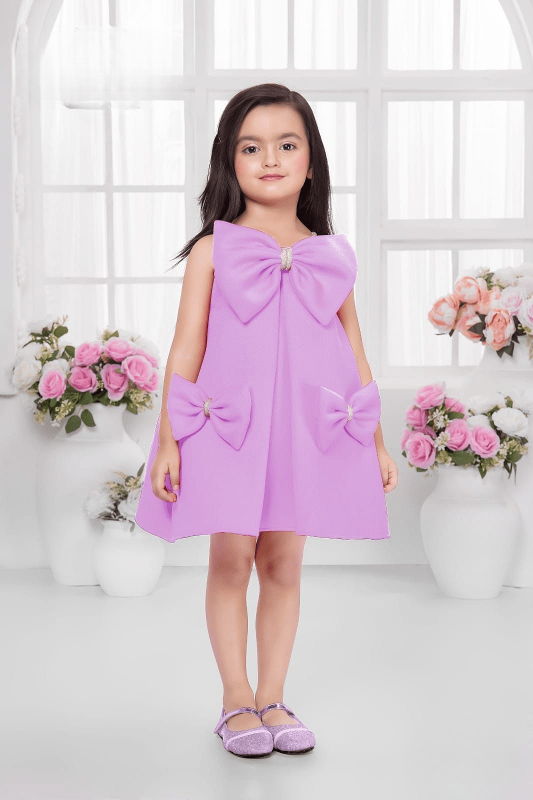 Girls Elegant Lavender Party Frock with Premium Shoulder Straps
