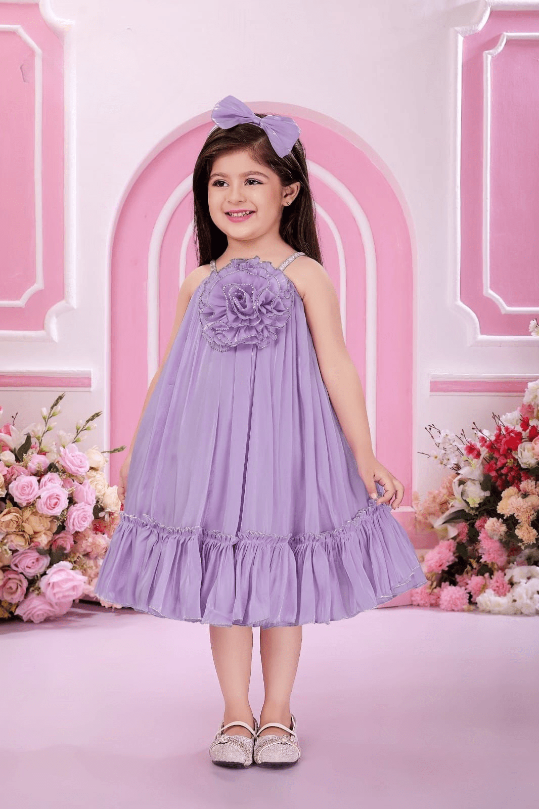 Elegant Lavender Floral Gown Frock for Girls