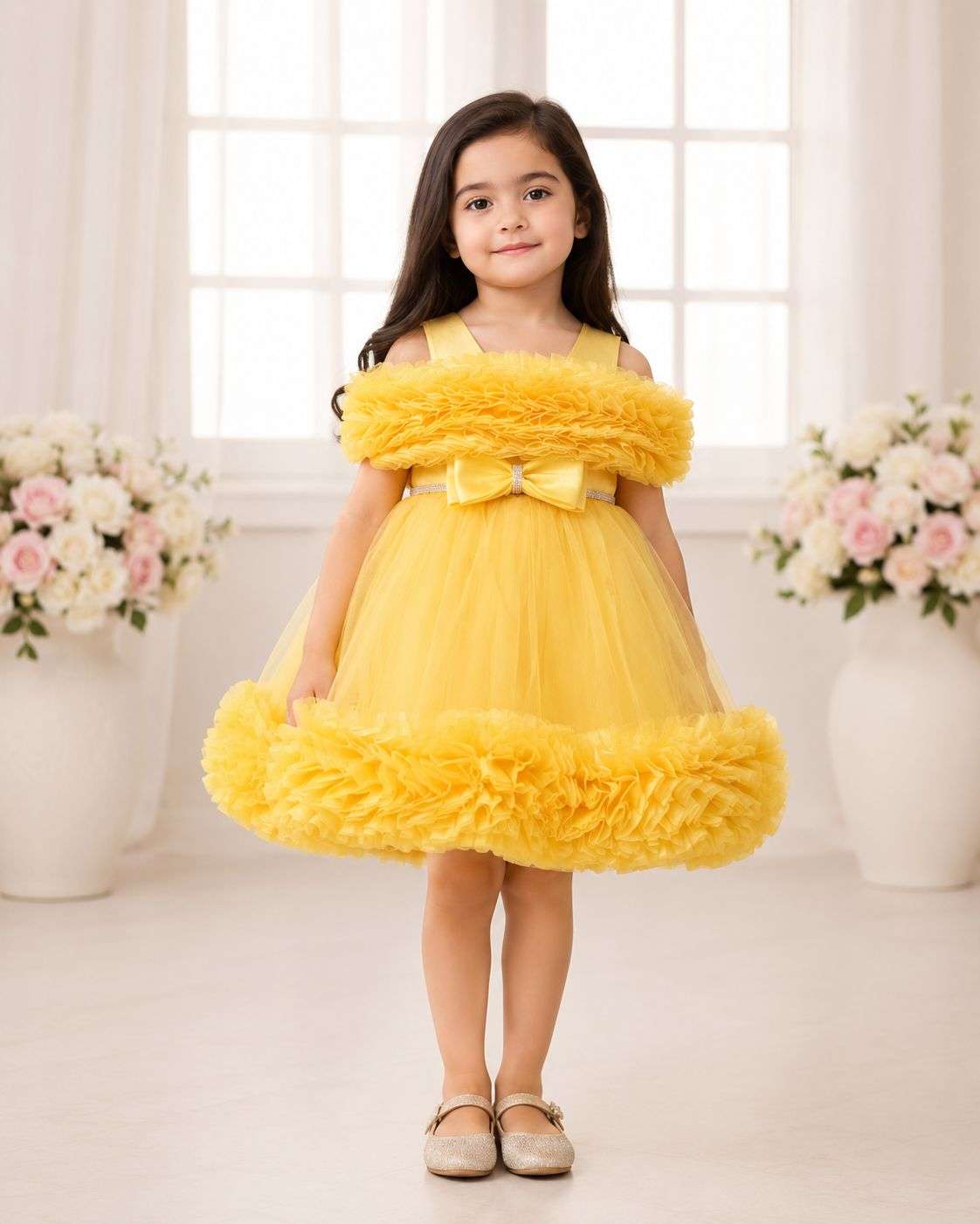 Elegant Yellow Ruffled Frock for Girls | Perfect Party Wear