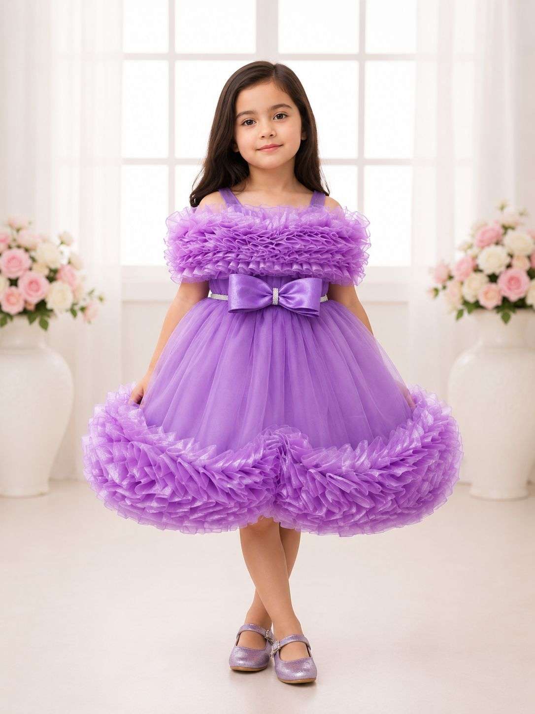 Elegant Lavender Tiered Birthday Gown for Girls | Premium Ruffled Frock